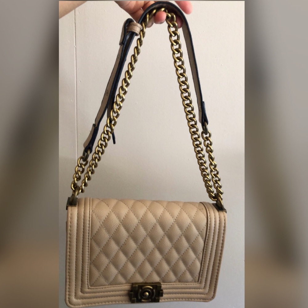 Cream Quilted Crossbody Chain Shoulder Bag Purse - Picture 2 of 13